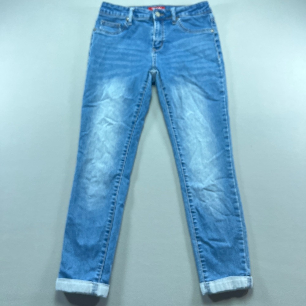 Guess Skinny Jeans Womens 28 Blue Whiskered Denim Cotton Mid Rise Cuffed Hem